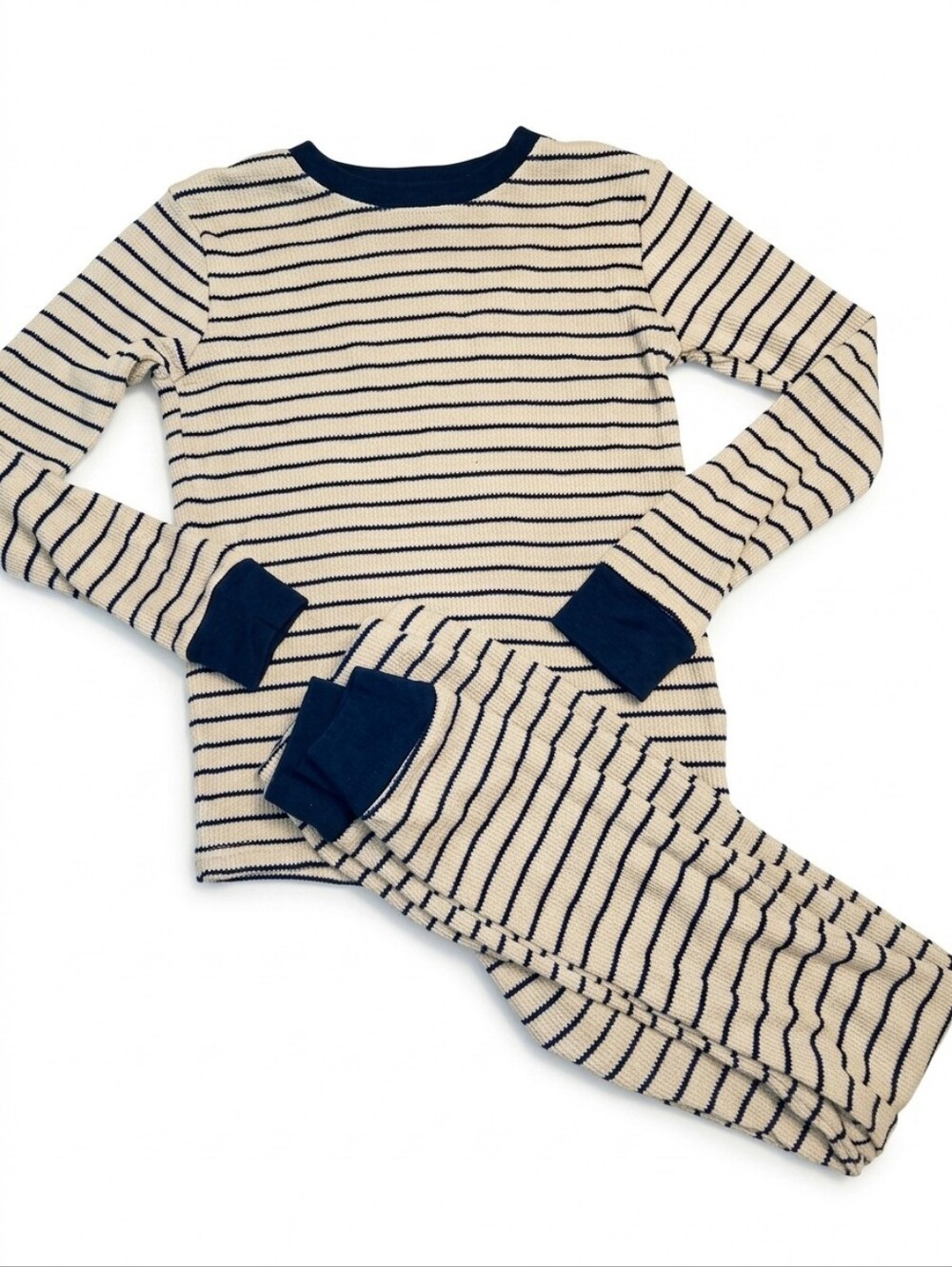 Carter's Navy and Tan Striped Kids Pajama Set/ Great Condition. Boys Size 8